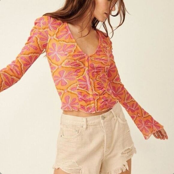 Free People Through the Meadow long, ruched sleeved top. - Picture 1 of 6